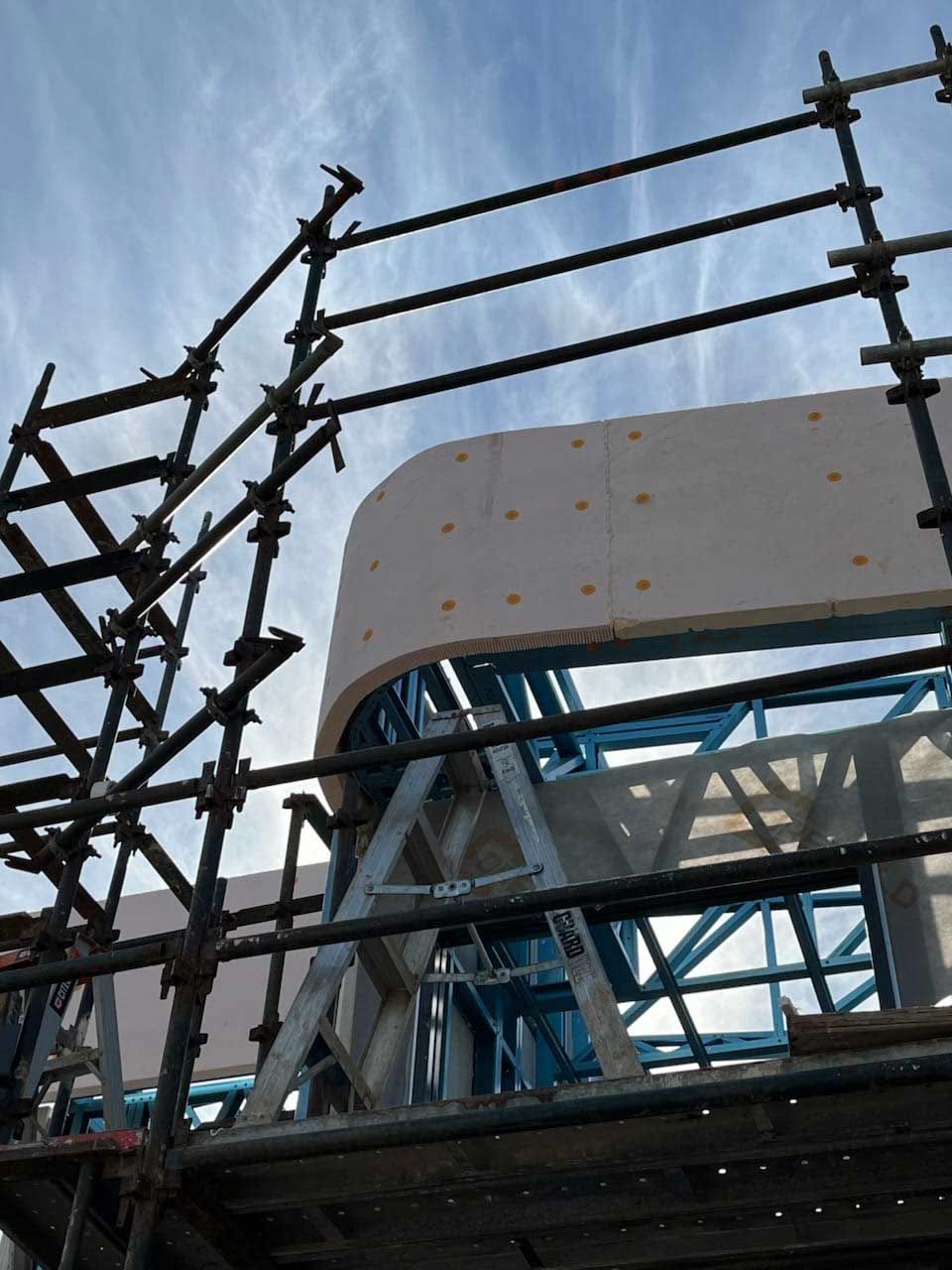 Curved facade cladding with Orangeboard foam